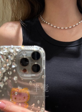 半觉叠戴之神黑白分明淡水不规则珍珠尖晶石搭珍珠项链礼物可开票