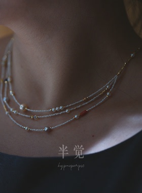 半觉原创星轨40+5cm多元素天然宝石极光珍珠设计款项链礼物可开票