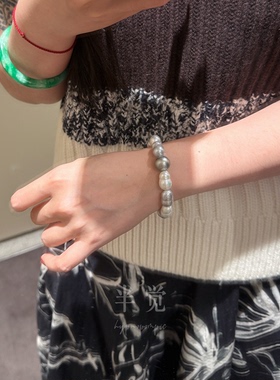 巴洛克极光淡水+海水铂金灰手链灰白配