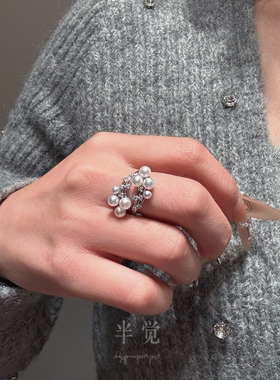 半觉多珠烟花树淡水极光百搭白色珍珠可调节戒指送闺蜜礼物可开票