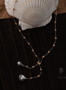 半觉keshi满天星搭配双点位海水滑皮炫彩巴洛克吊坠设计款项链