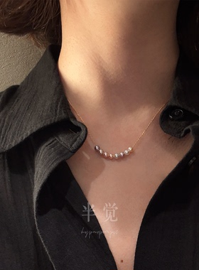 半觉极光糖果定制镀18k厚金S925银百搭百搭微笑珍珠项链