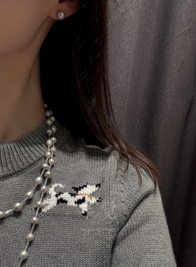 半觉天仙灰巴洛克125cm毛衣链送8-9mm馒头耳钉