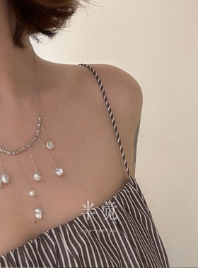 半觉“听雨”错落有致特选炫彩淡水Keshi爆闪S925银配件微笑项链