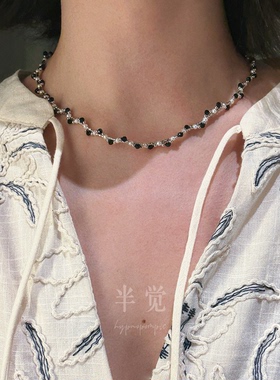 半觉珍珠chocker编织款尖晶石淡水珍珠简约酷酷女孩珍珠项链