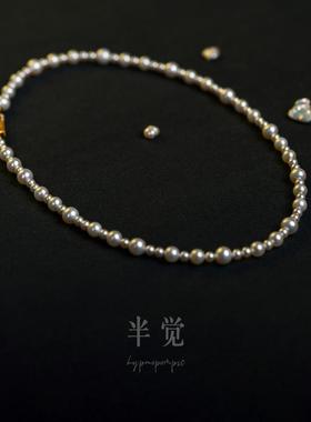 半觉白玉蕾丝淡水极光伴彩珍珠项链纯银设计感小香百搭精致毛衣链