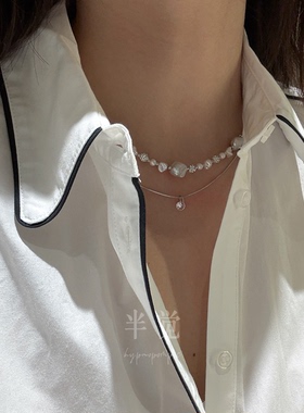 半觉爆闪灰白珍珠keshi满天星项链莫桑钻蛇骨链礼物高级范可开票