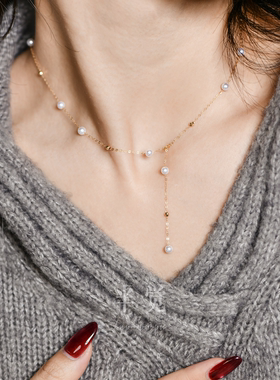 半觉18K淡水白玉极光满天星叠戴高级松弛气质珍珠项链 礼物可开票