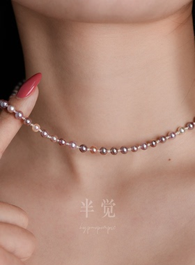 半觉4.5/5草莓甜心糖果配色金属色绝美满天星淡水百搭珍珠项链