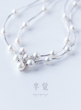 定制款双层特选银蓝白玉满天星纯银40+5cm3.5-5mm正圆几乎无暇