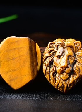 极速天然黄虎眼石原石狮子头吊y坠森林木变石兽头男士动物挂件饰