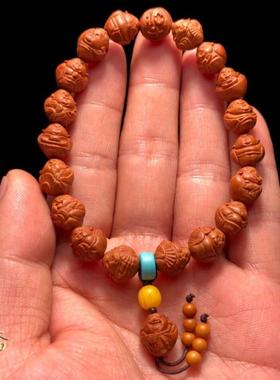 极速龙纹桃核雕刻财神手链弥勒佛财弥文玩L核雕手串桃木桃胡手雕