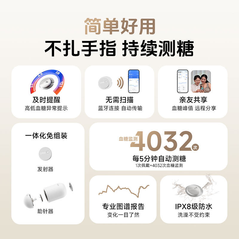 欧态动态血糖仪免扎针自动测糖仪家用24小时血糖监测欧泰