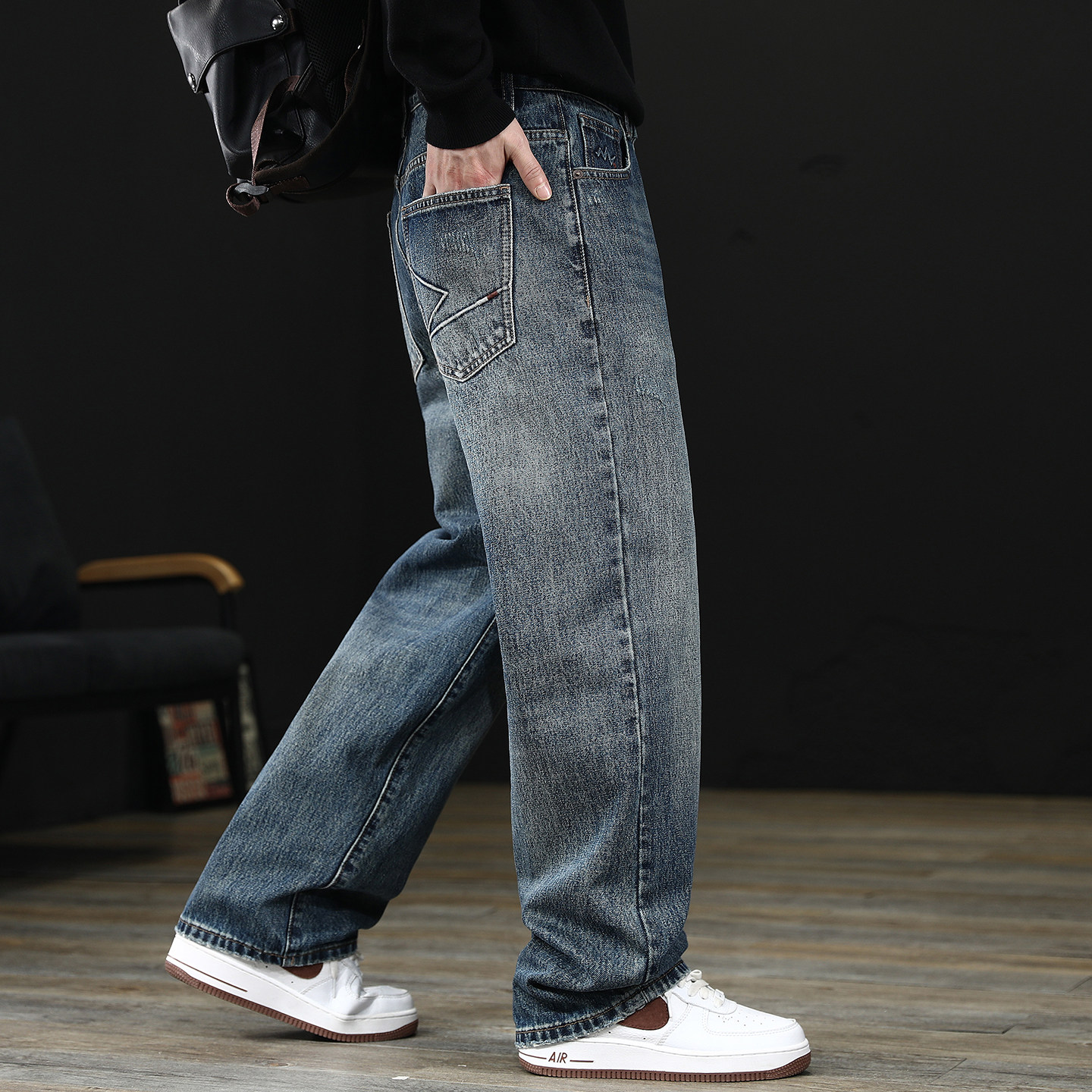 美式复古水洗牛仔裤男士直筒宽松阔腿裤秋冬季潮牌休闲百搭长裤子,淘宝优惠券,粉丝福利购,淘宝优惠卷