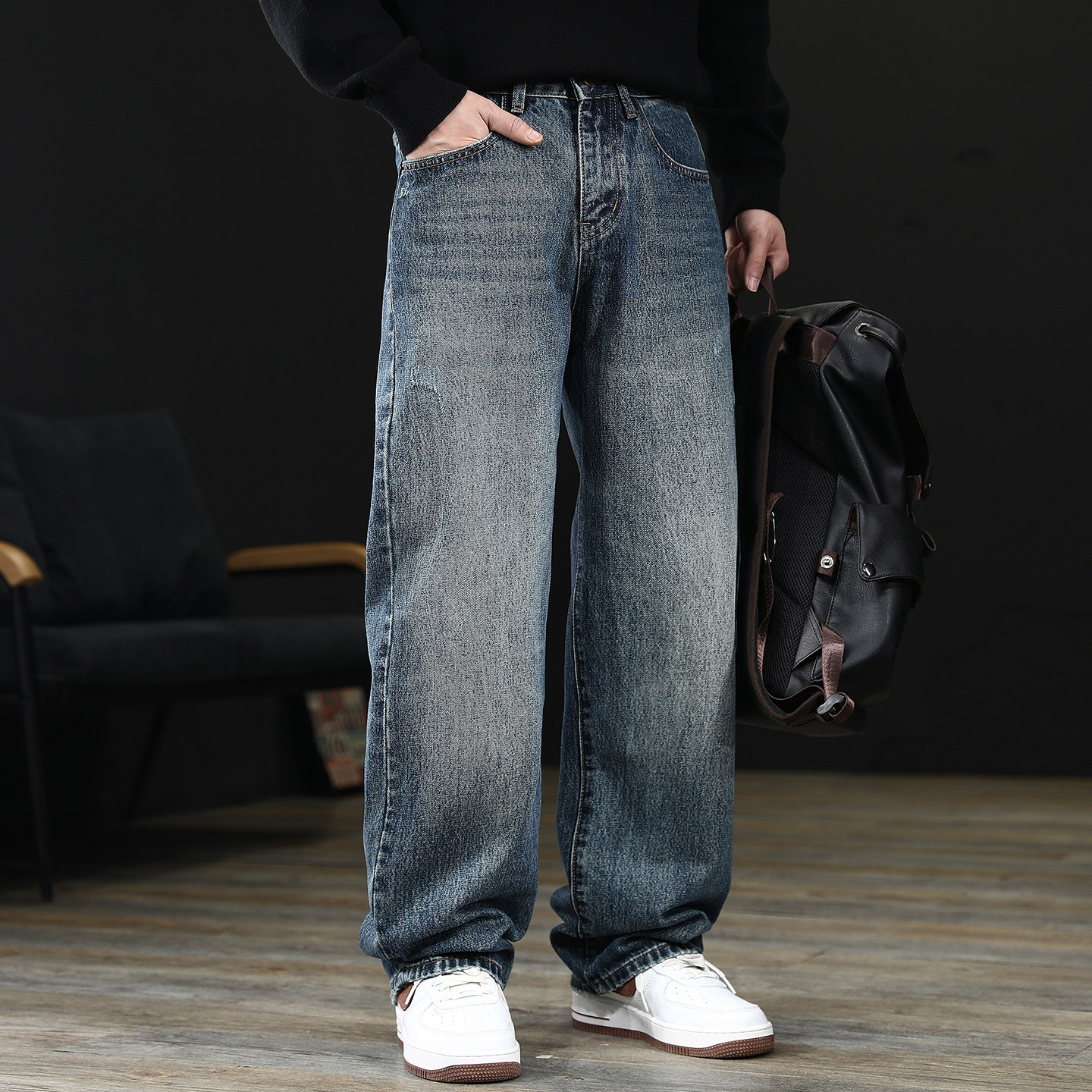 美式复古水洗牛仔裤男士直筒宽松阔腿裤秋冬季潮牌休闲百搭长裤子,淘宝优惠券,粉丝福利购,淘宝优惠卷