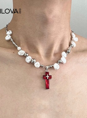 小众设计y2k锁骨十字架项链