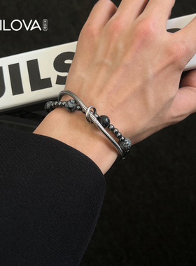 黑胆石缠绕串珠手链男女轻奢小众