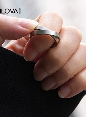 双环交叉戒指男女时尚个性冷淡风