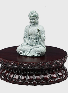 工艺品石底座莲花佛像圆形实木雕
