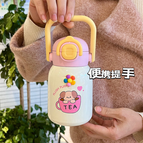 儿童保温杯水杯新款可爱女孩小学生上学专用杯子幼儿园手提水壶 - 图0