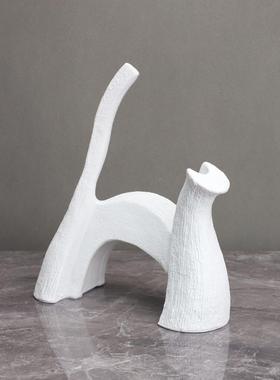 新中式白色艺术猫摆件样板房售楼部卧室书房客厅桌面玄关家居饰品