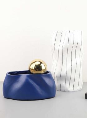 北欧简约树脂条纹花瓶家居摆件客厅茶几插干花花器家居装饰品