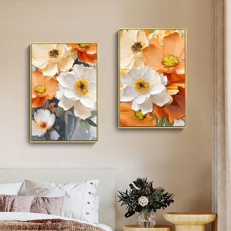 装饰画餐厅奶油风肌理花卉植物喷绘油画酒店公寓民宿挂画无框画 - 图0