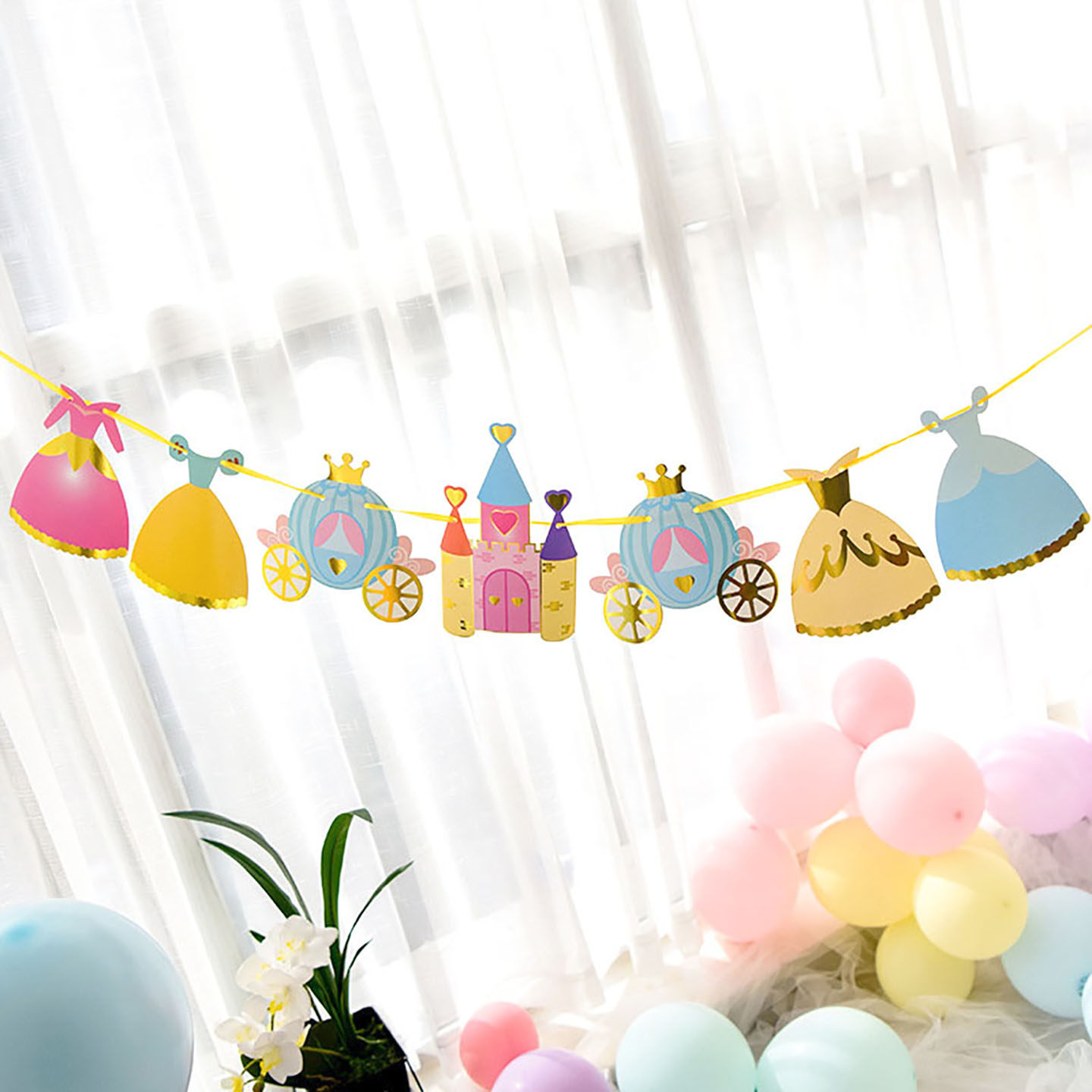 ins公主拉花女孩生日布置粉色生日快乐拉旗宝宝周岁拍照场景装饰,淘宝优惠券,粉丝福利购,淘宝优惠卷