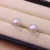 Freshwater pearl open ring 925 silver plated with diamonds