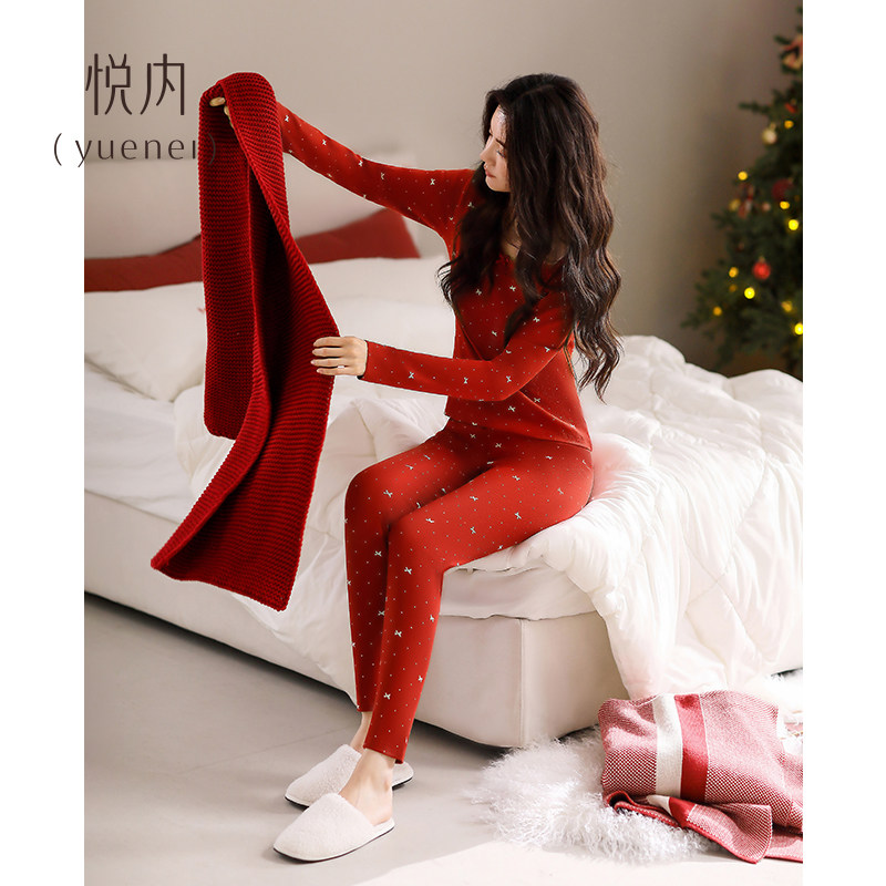 悦内保暖内衣女士春秋纯棉秋衣秋裤本命年大红色马年结婚新婚套装,淘宝优惠券,粉丝福利购,淘宝优惠卷