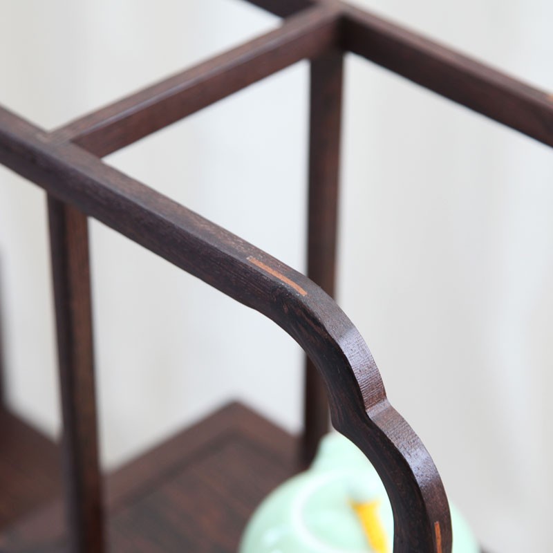 红木鸡翅木小博古架紫砂壶茶壶架子仿古中式多宝阁实木摆件展示架 - 图3