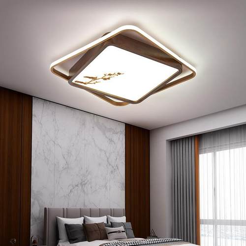 新中式胡桃木色长方形客厅led吸顶灯实木超薄简约卧室书房灯8236 - 图1