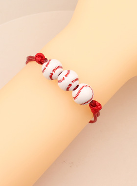 亚马逊爆款篮球棒球手链蜡线编织垒球网球橄榄球足球手环运动