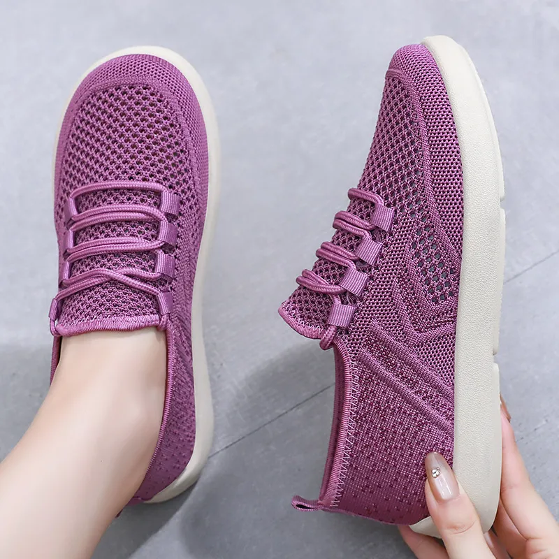 女鞋夏季新款飞织休闲鞋轻便透气单鞋软底舒适鞋子女简约系带网鞋,淘宝优惠券,粉丝福利购,淘宝优惠卷