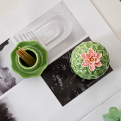 创意仙人掌陶瓷牙签筒家用办公室牙签盒盖子摆台牙签罐酒店牙签盅 - 图0