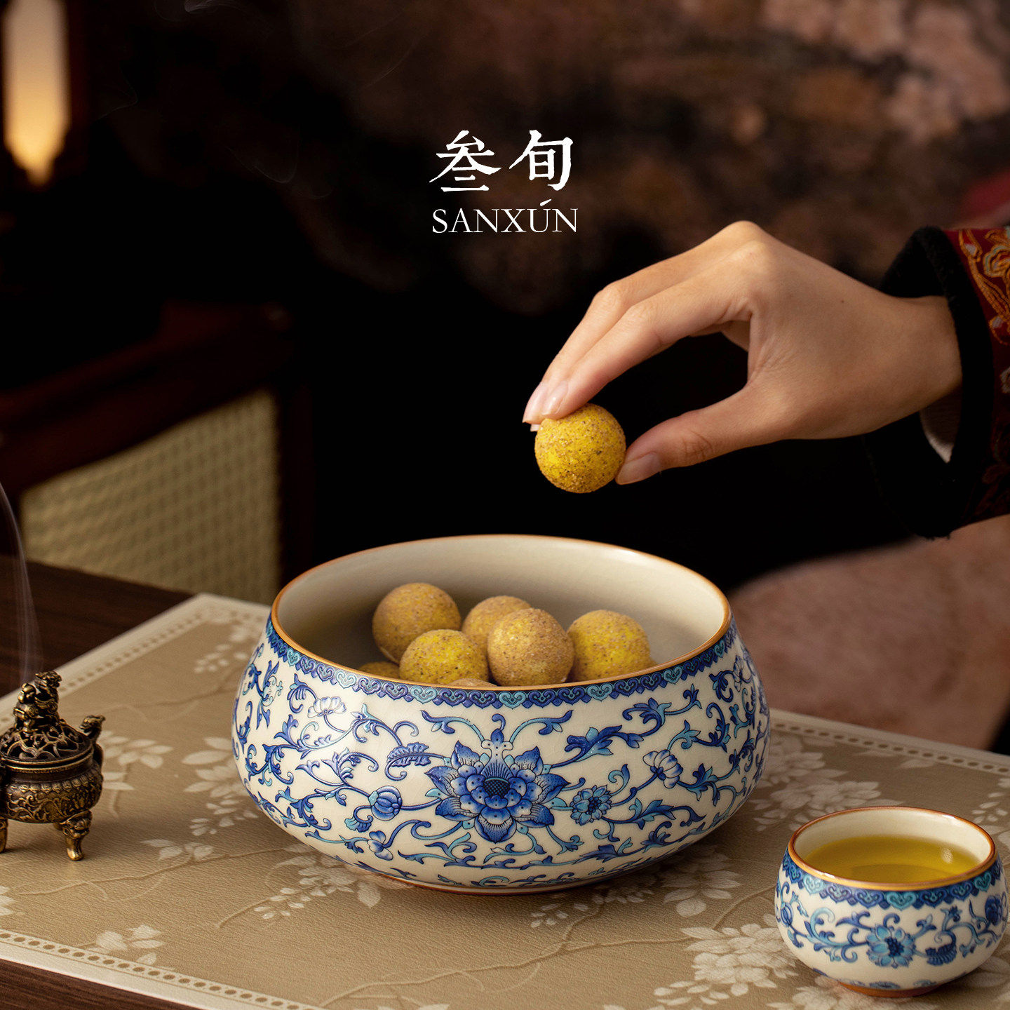 三旬青花缠枝莲汝窑茶洗大号家用建水茶渣废水缸水盂茶道茶具配件,淘宝优惠券,粉丝福利购,淘宝优惠卷