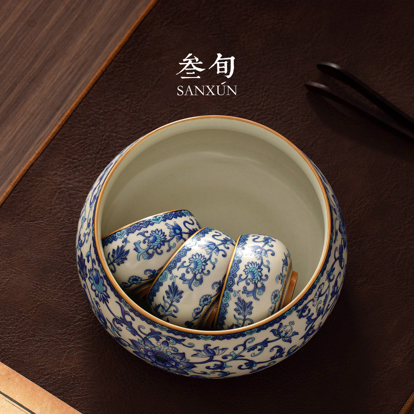 三旬青花缠枝莲汝窑茶洗大号家用建水茶渣废水缸水盂茶道茶具配件,淘宝优惠券,粉丝福利购,淘宝优惠卷