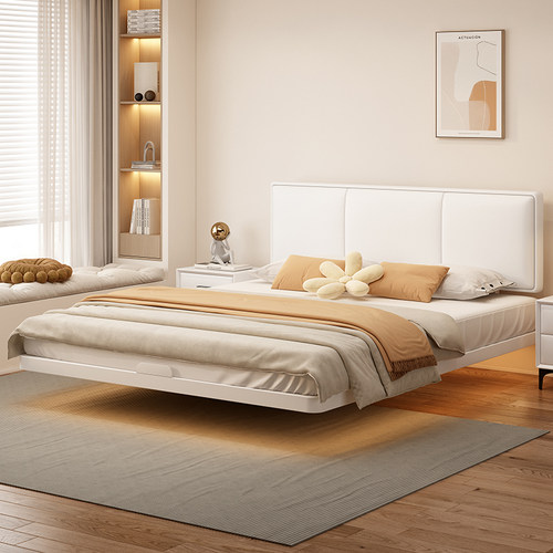 铁艺床悬浮床架钢架现代简约不锈钢床加粗加厚碳素钢洞洞板双人床 - 图0