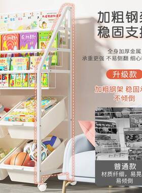 谋生儿童书架绘本架玩具收纳架一体简易落地可移动宝宝置物架铁艺