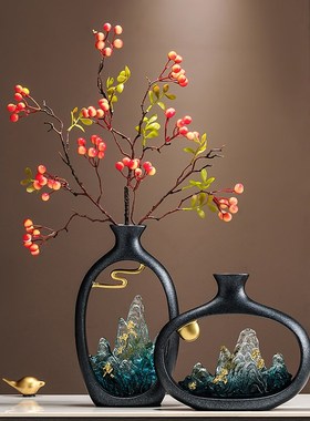 新中式花瓶迎客松摆件客厅玄关博古架电视柜装饰品办公室乔迁礼品