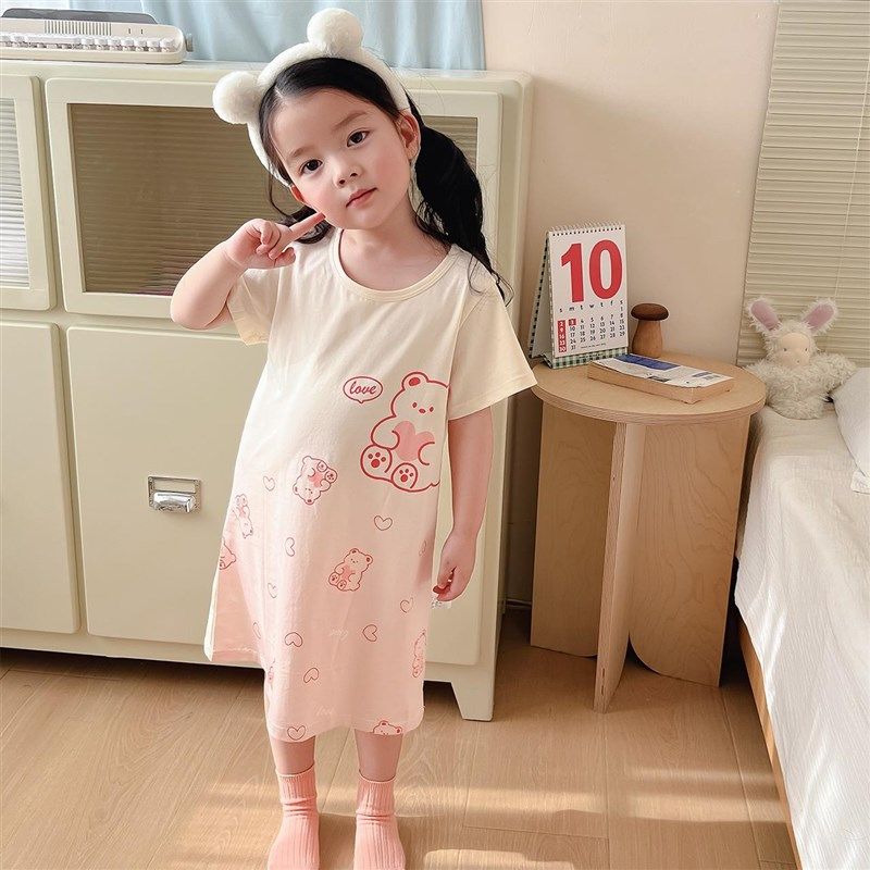 女童睡裙纯棉a类夏季短袖薄款小女孩公主风睡衣裙宝宝儿童家居服,淘宝优惠券,粉丝福利购,淘宝优惠卷