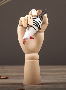 北欧创意木质人物关节手模型玩偶服装店店铺客厅电视柜装饰摆件