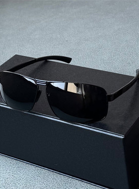 VazRobe高档男士偏光太阳镜黑色墨镜方形高清帅气商务钓鱼高尔夫