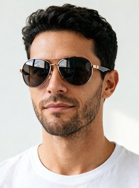 高端铝镁男士偏光太阳镜小脸蛤蟆镜开车驾驶黑色墨镜防强光茶色