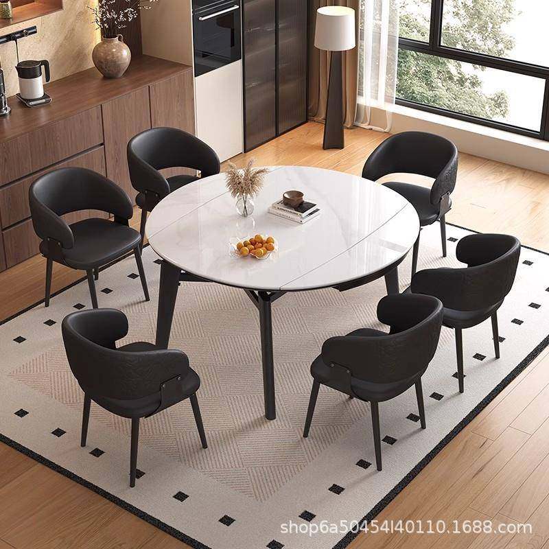 现代简约实木岩板餐桌椅组合家用小户型饭桌方圆两用型可伸缩圆桌,淘宝优惠券,粉丝福利购,淘宝优惠卷