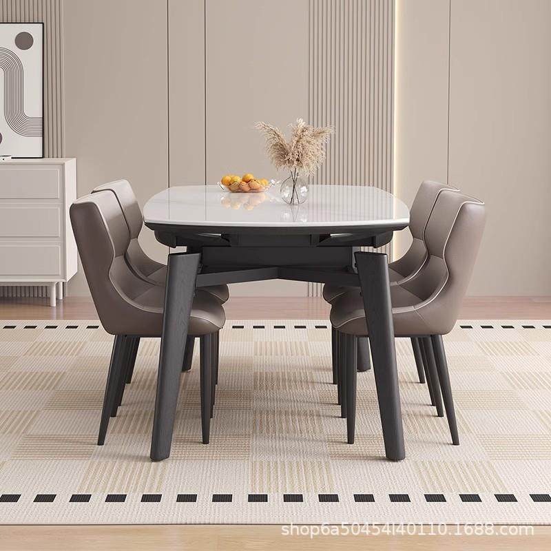 现代简约实木岩板餐桌椅组合家用小户型饭桌方圆两用型可伸缩圆桌,淘宝优惠券,粉丝福利购,淘宝优惠卷