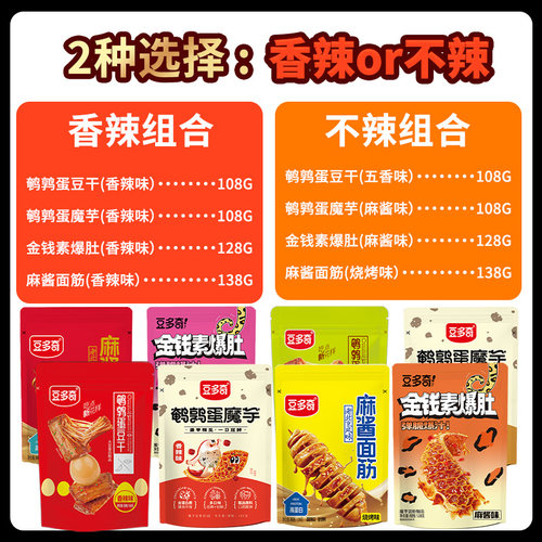 【辣不辣组合】豆多奇鹌鹑蛋豆干魔芋麻酱面筋素爆肚零食辣条解馋 - 图3
