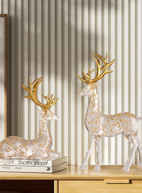 轻奢透明金箔麋鹿摆件高档家居客厅酒柜电视柜摆T设乔迁新居装饰