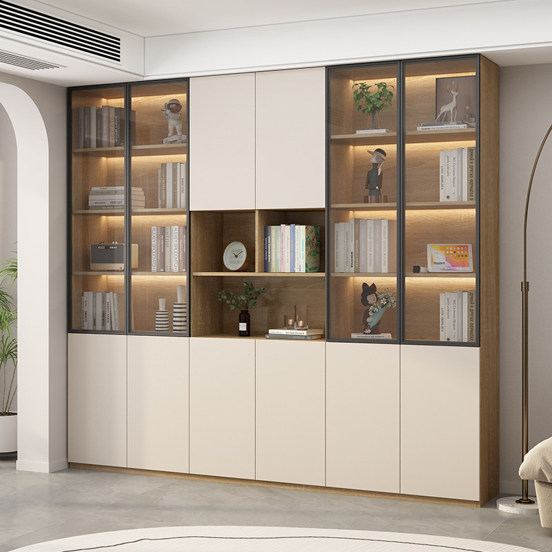 实木书柜玻璃门书架组合柜防尘客厅一体家用定制整体落地展示柜子,淘宝优惠券,粉丝福利购,淘宝优惠卷