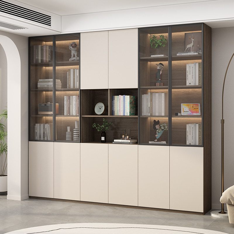 实木书柜玻璃门书架组合柜防尘客厅一体家用定制整体落地展示柜子,淘宝优惠券,粉丝福利购,淘宝优惠卷
